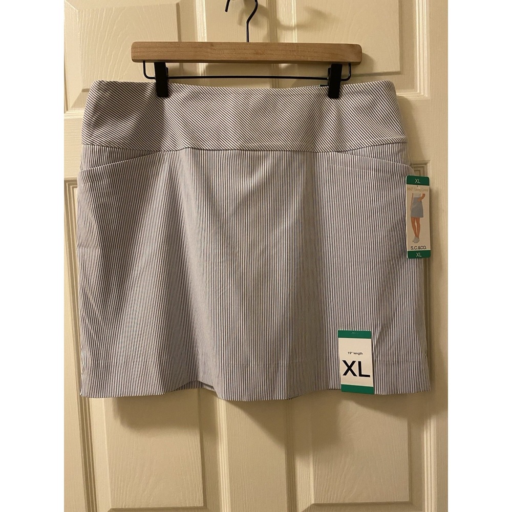 SC & CO Womens 360 Tummy Control Skort Blue White Stripe 19 Inch Size XL NWT